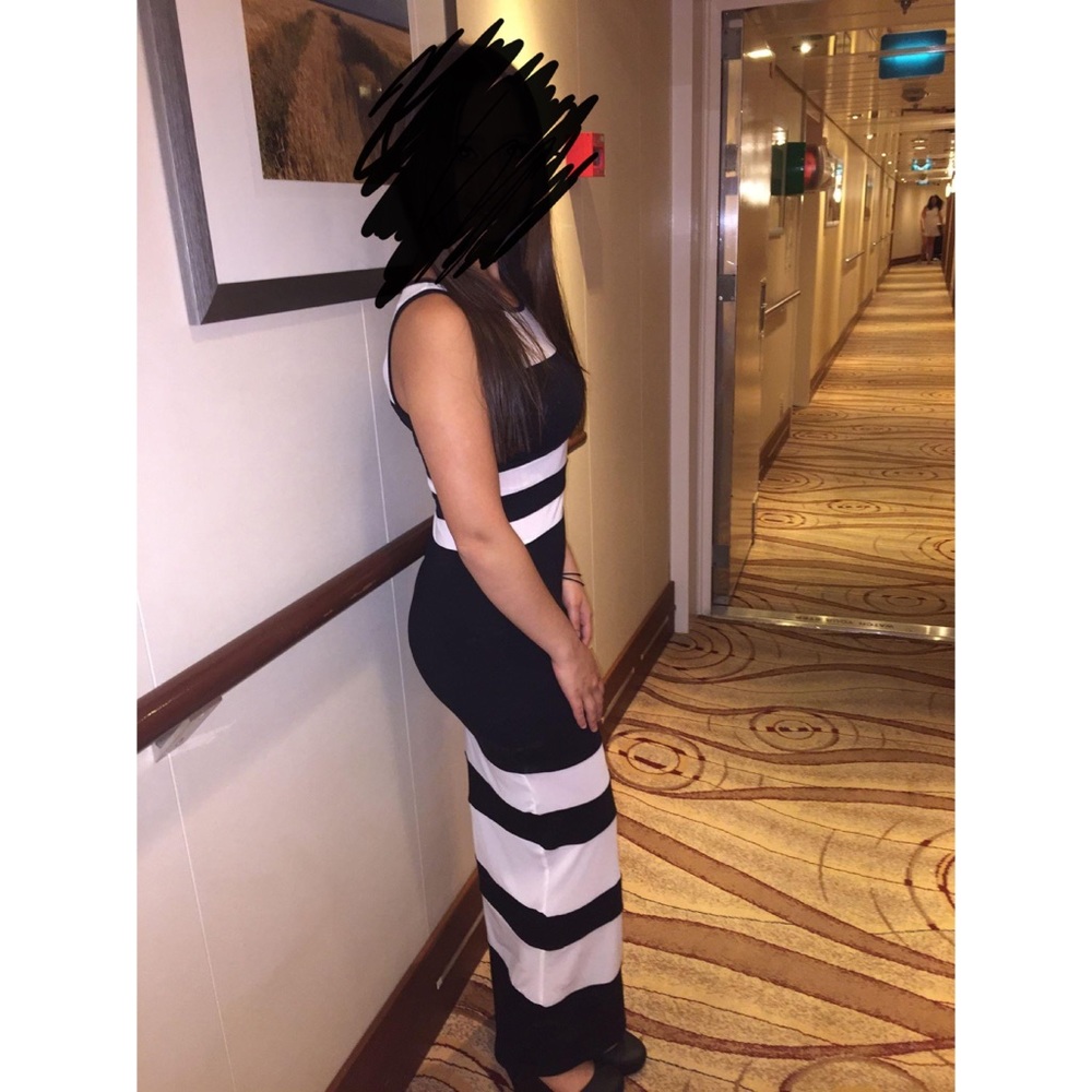 Black white striped full length dress